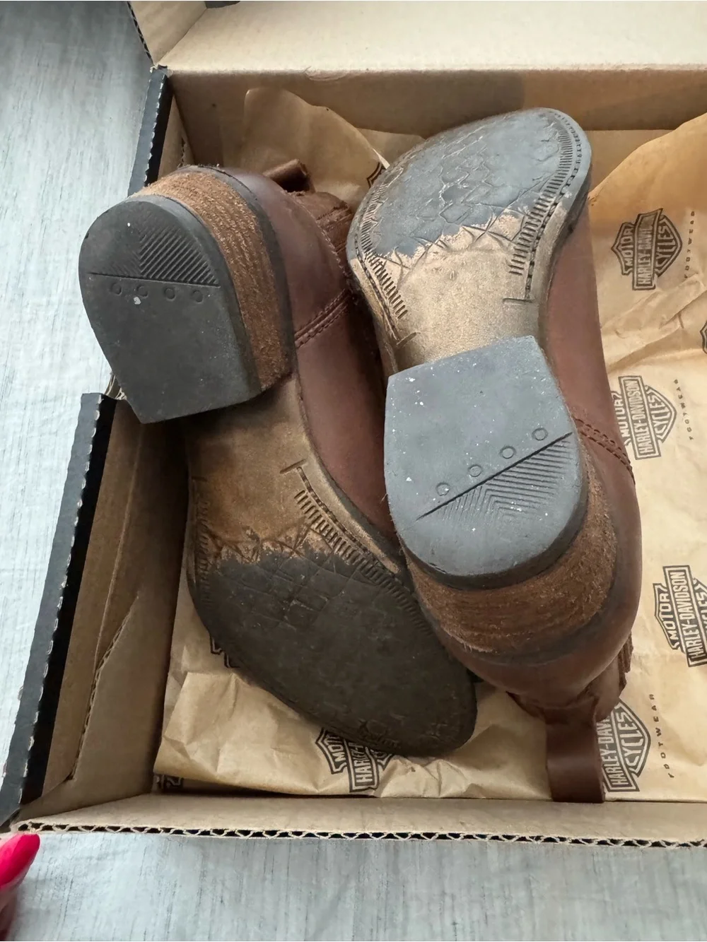 Harley-Davidson Brown Leather Ankle Booties with Western Stitching
